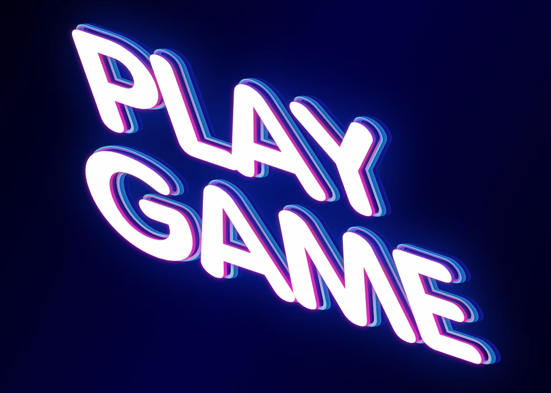 3D надпись для игрового логотипа с неоновым контуром