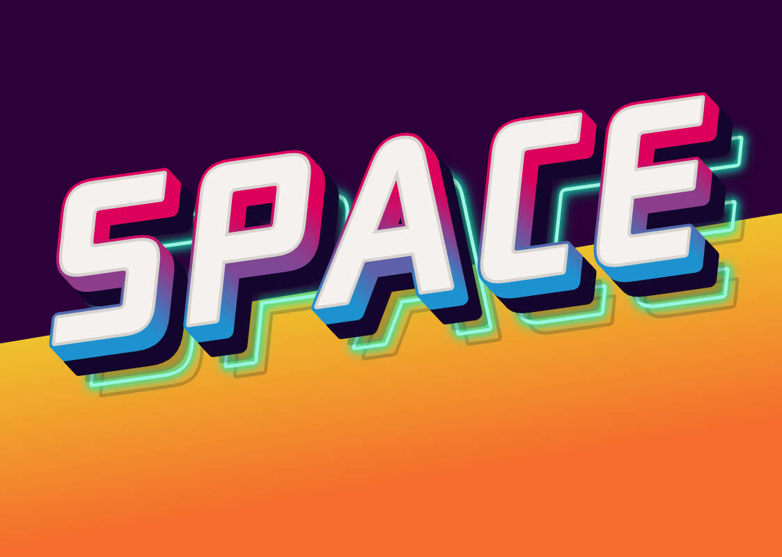 3D Текст 'Space' в стиле 80-х