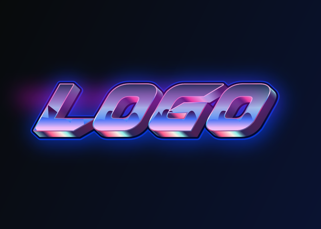 3D Ретро Текст: 'LOGO' в стиле 80-х