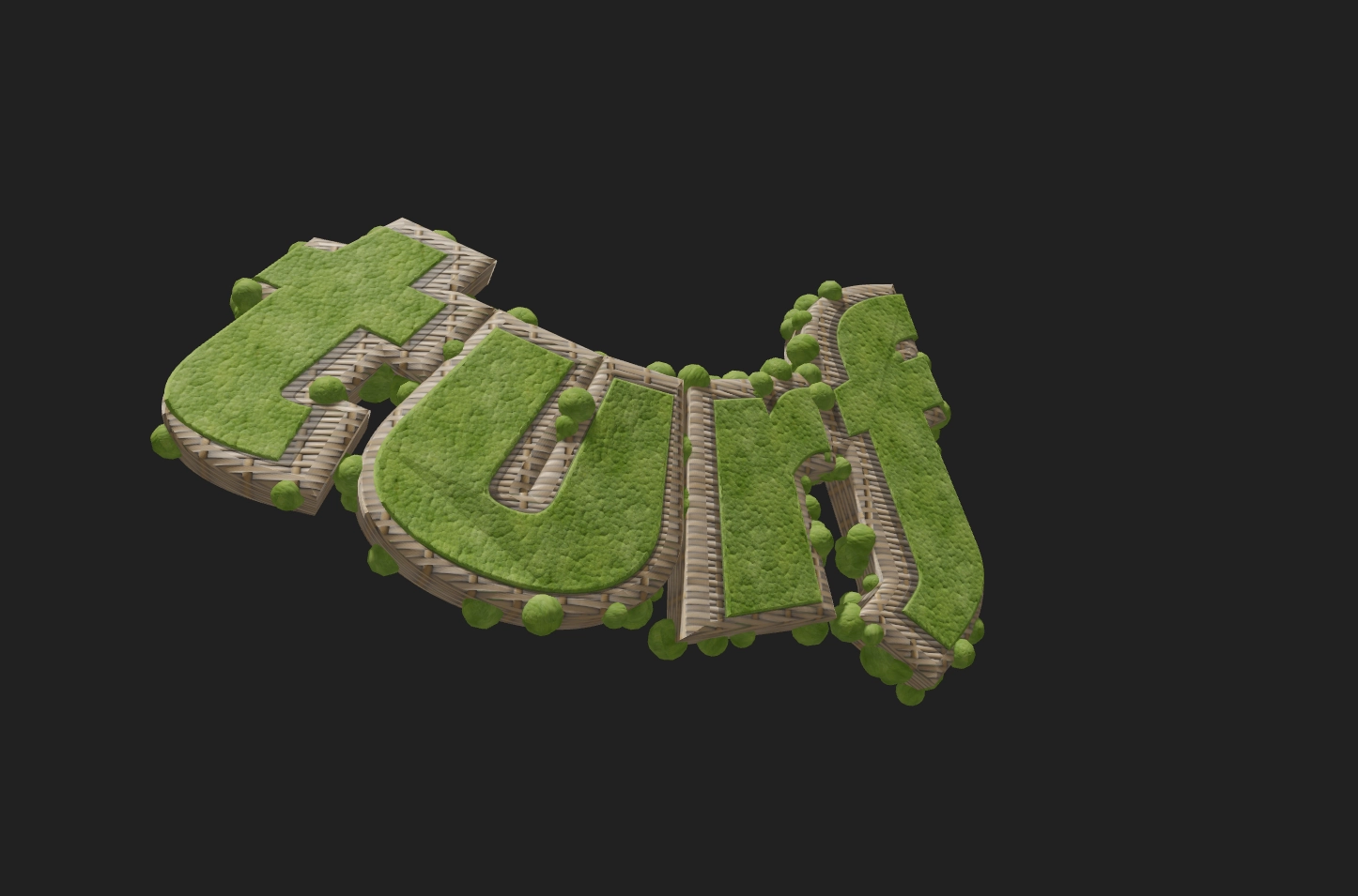 Эко-Стиль: 3D Текст с Текстурой Травы и Ротанга